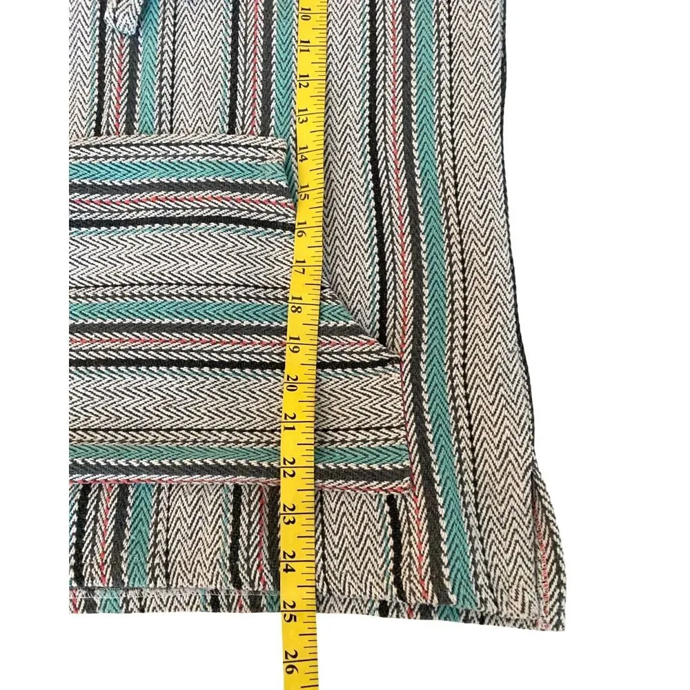Senor Lopez Hoodie Adult Medium Ivory Blue Baja Woven Mexican Poncho Surf Boho - Picture 5 of 6